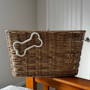 Woven Dog Toy / Storage Basket with White Bone Accent - Wicker & Wire